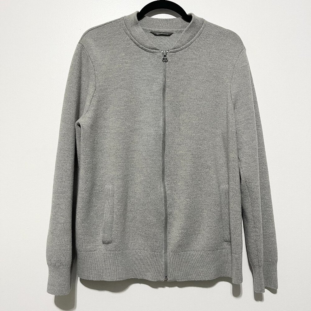 LL Bean Womens Merino Wool Full Zip Cardigan L Minimalist Normcore Layers Bomber